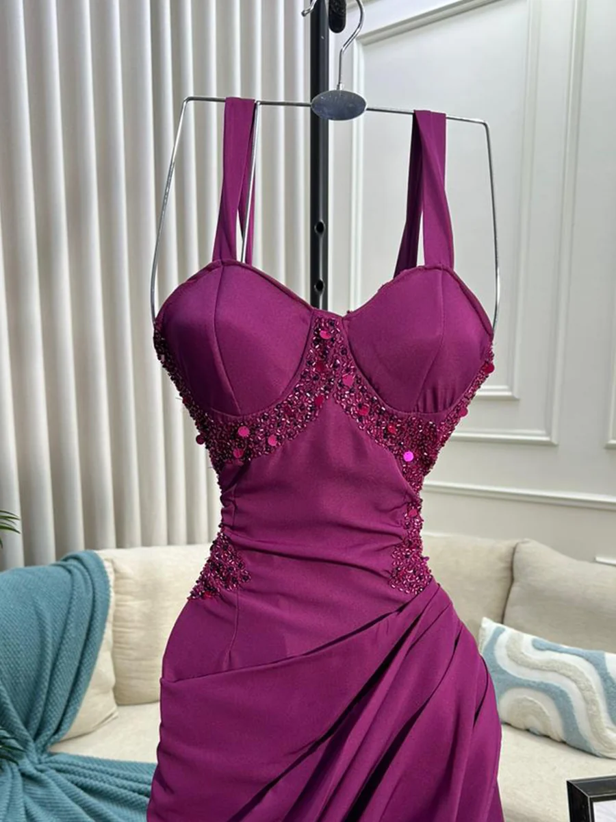 فستان خطوبة بنفسجي مكشوف الأكتاف خامه باربي