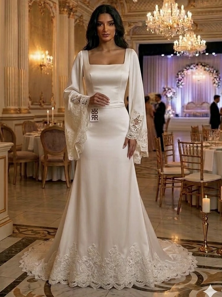 فستان أبيض أنيق بتصميم ناعم وراقي.